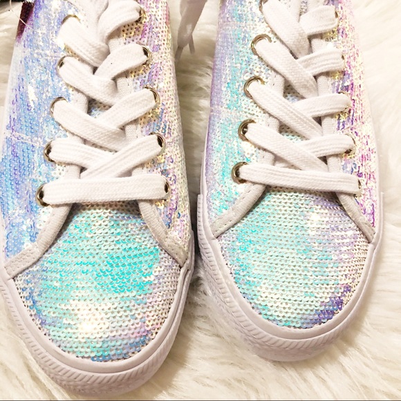 White Iridescence Sequin Sneakers - Picture 5 of 8